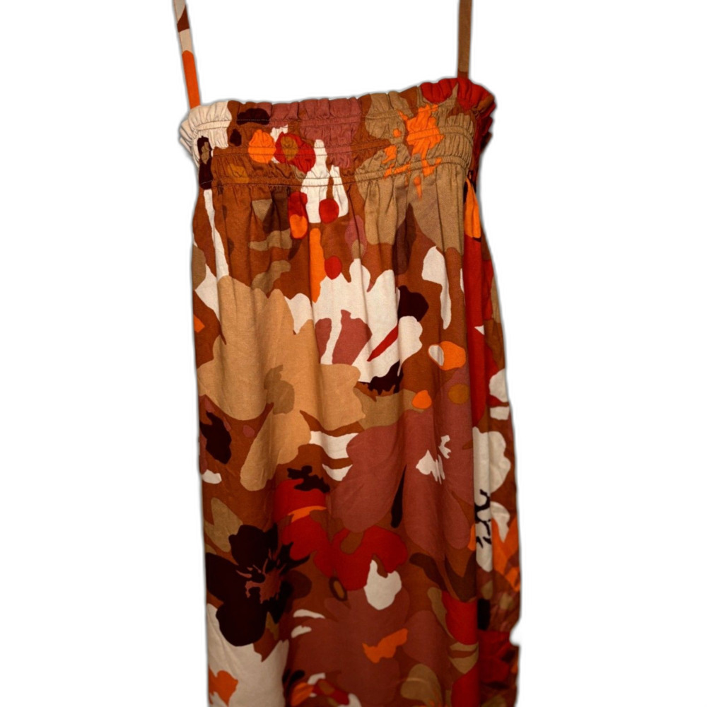 Sanctuary Floral Smocked Camisole Dress Orange Brown White Womens NWT - Picture 3 of 9